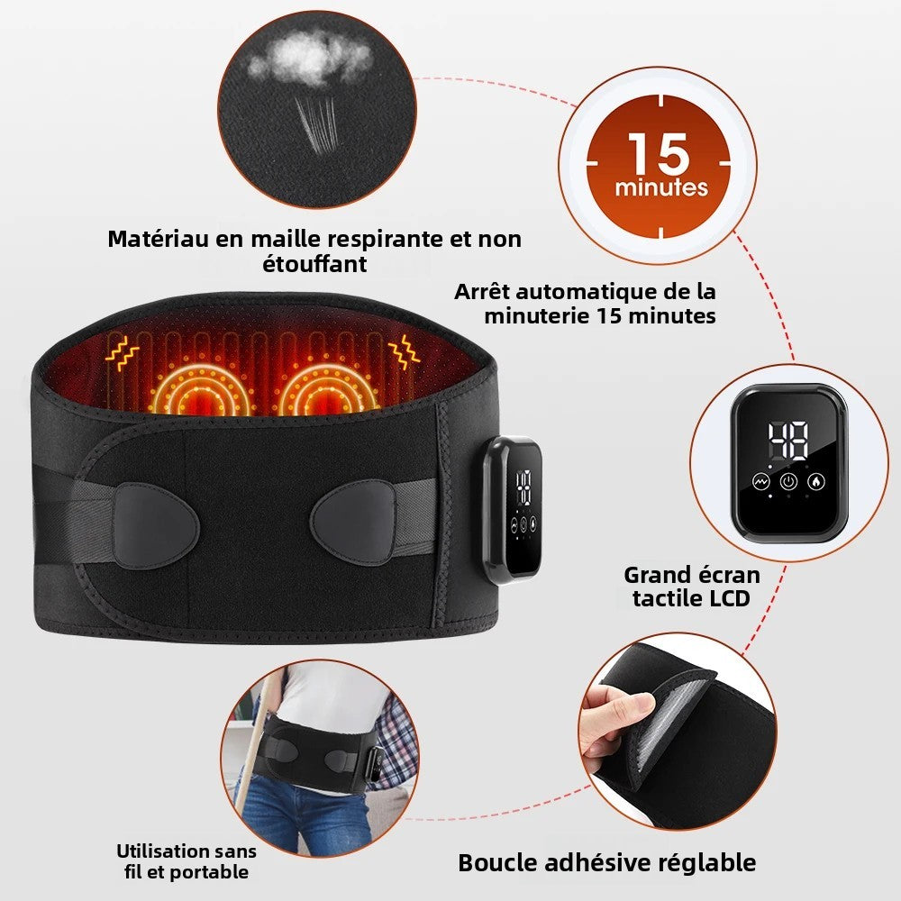 Ceinture : maille respirante, arrêt automatique après 15 minutes, écran tactile, usage sans fil, fermeture réglable